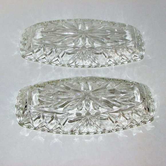 Hazel Atlas Prescut Glass 2 Vintage Celery Tray Pickle Relish Dish 9.5" - Picture 3 of 7